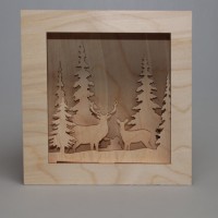 Декоративная объемная картинка "Олени в лесу" из фанеры