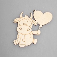 Фигурка-подвес плоская из фанеры "Теленок с шариком"