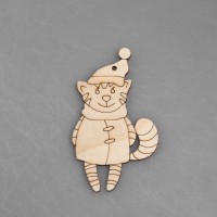 Фигурка-подвес плоская из фанеры "Котик в шапке и пальто"