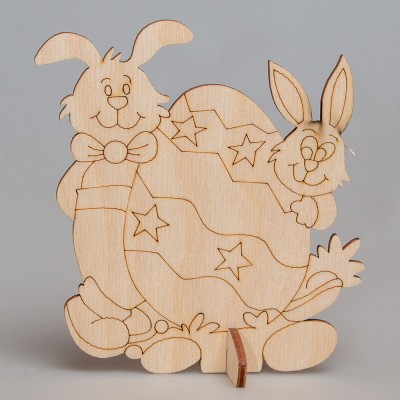 Фигурка из фанеры плоская с контурами "Пасхальные кролики" на подставке