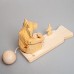 Деревянная богородская игрушка  "Мишка ест кашу"