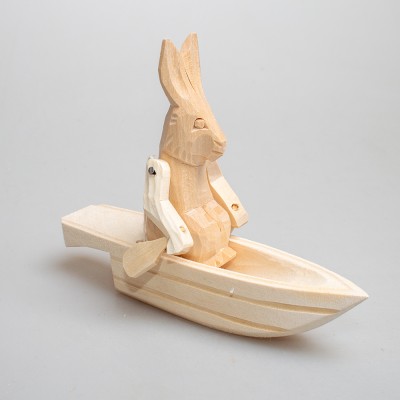 Деревянная богородская игрушка  "Зайка в лодке"