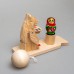 Деревянная богородская игрушка "Мишка красит матрешку"