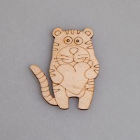 Заготовка для значка из фанеры "Милый тигренок с сердечком"