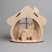 Декоративная объемная картинка "Дом с коровой" из фанеры