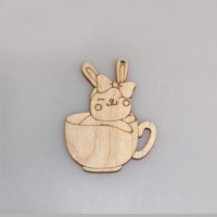 Фигурка-подвес из фанеры плоская "Кролик с бантиком в чашке"