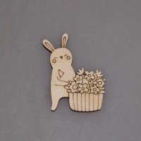 Заготовка для значка из фанеры "Кролик с корзинкой цветов"