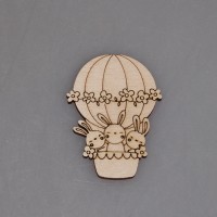 Заготовка для значка из фанеры "Кролики на воздушном шаре"