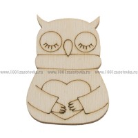 Заготовка для значка из фанеры "Сова с сердечком" (спящая)