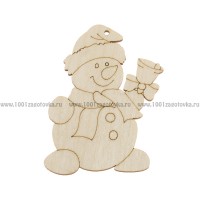 Фигурка плоская (подвес) из фанеры "Веселый снеговик с колокольчиком"