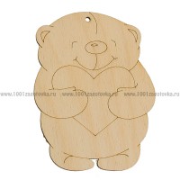 Фигурка подвес с контуром из фанеры "Мишка с сердечком"