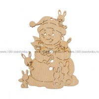 Фигурка плоская из фанеры (подвес) "Снеговик с зайчиками"