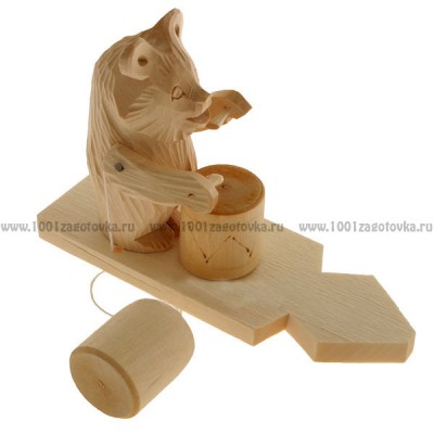 Деревянная богородская игрушка "Мишка-барабанщик"